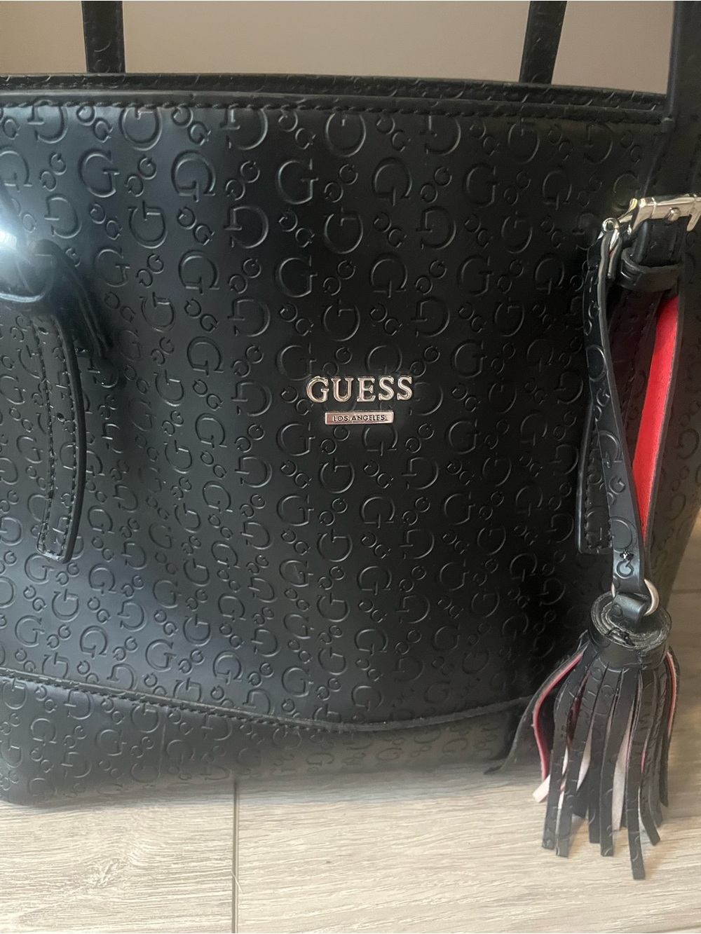 GUESS Black Tote Bag with Red Accent - Picture 14 of 16